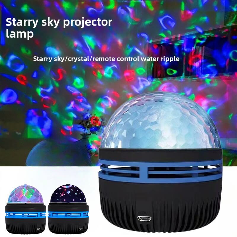 LED Projection Lamp creating a starry sky effect with remote control and water ripple features.