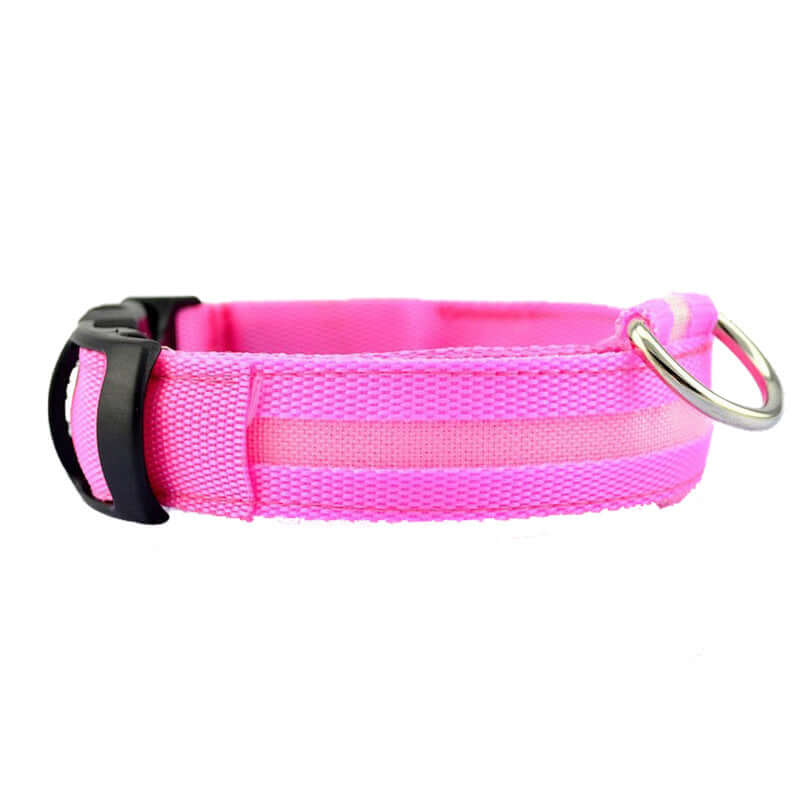 New LED Dog Collar in pink color, showcasing a durable design for nighttime safety and visibility.