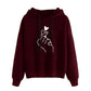 Fleece Hoodie in burgundy with stylish heart print design on front, featuring soft fleece lining for comfort.
