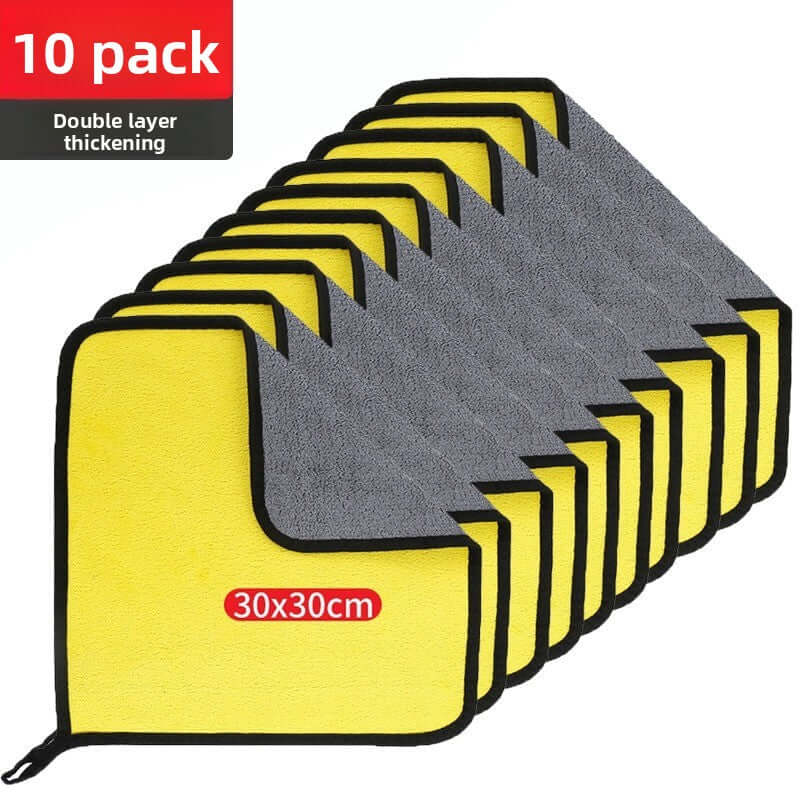Ten pack of microfiber Car wash towel, 30x30cm, double layer thickening for effective surface cleaning.