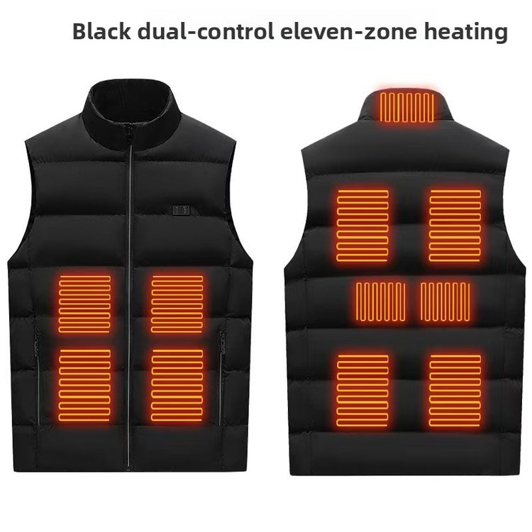 Smart Heating Vest featuring black dual-control eleven-zone heating for optimal warmth.