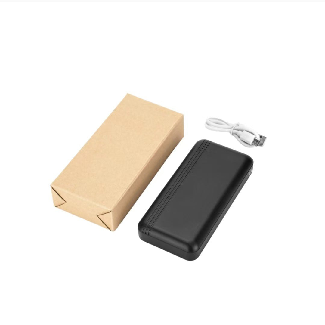 Smart Heating Vest power bank and charger packaging, showing black power bank with box and USB cable.