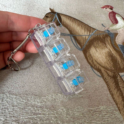 Clickie Keychain with transparent design and blue accents, ideal for organizing keys stylishly.