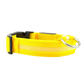 New LED Dog Collar - bright yellow adjustable collar with reflective strip for nighttime safety.
