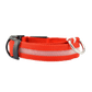New LED Dog Collar in vibrant red with reflective stripes and sturdy buckle, perfect for nighttime visibility.