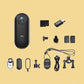 4K Thumb Camera with accessories including mounts, cables, and charger on a beige background.