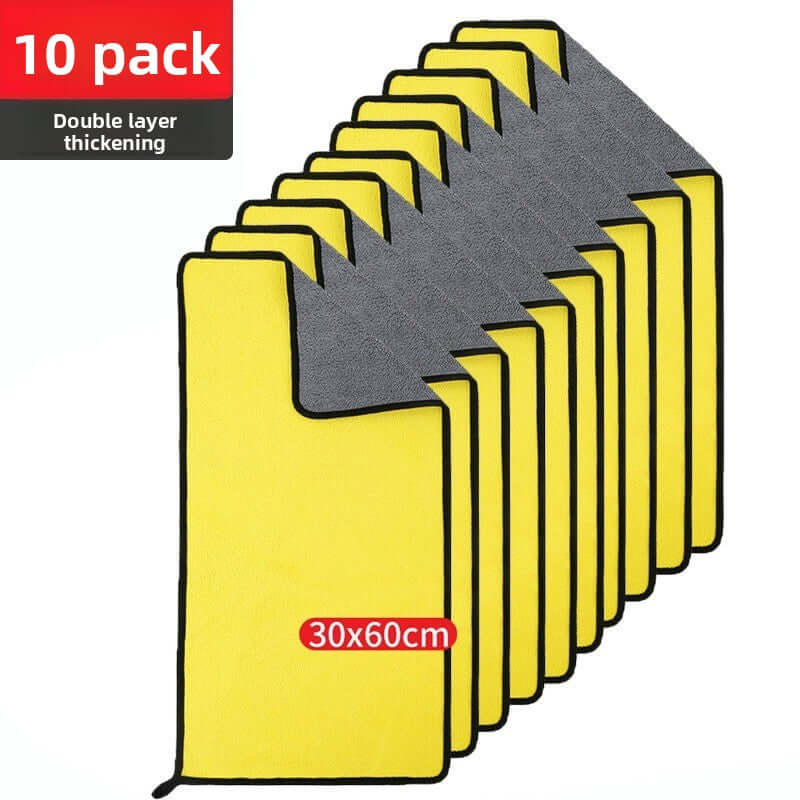 10 pack of Microfiber Car Wash Towels, double layer thickening, measuring 30x60cm, ideal for spotless cleaning.